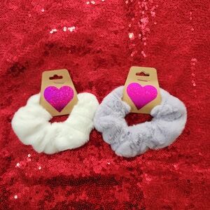 White and Light Purple Faux Fur Scrunchies